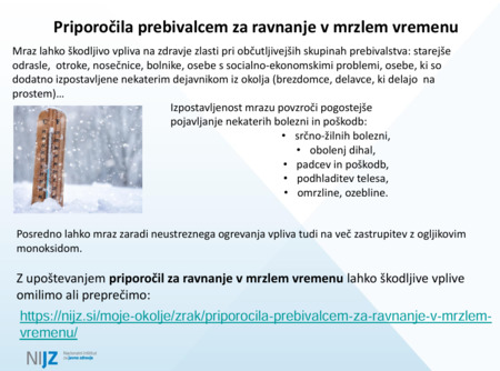 Priporočila prebivalcem za ravnanje v mrzlem vremenu